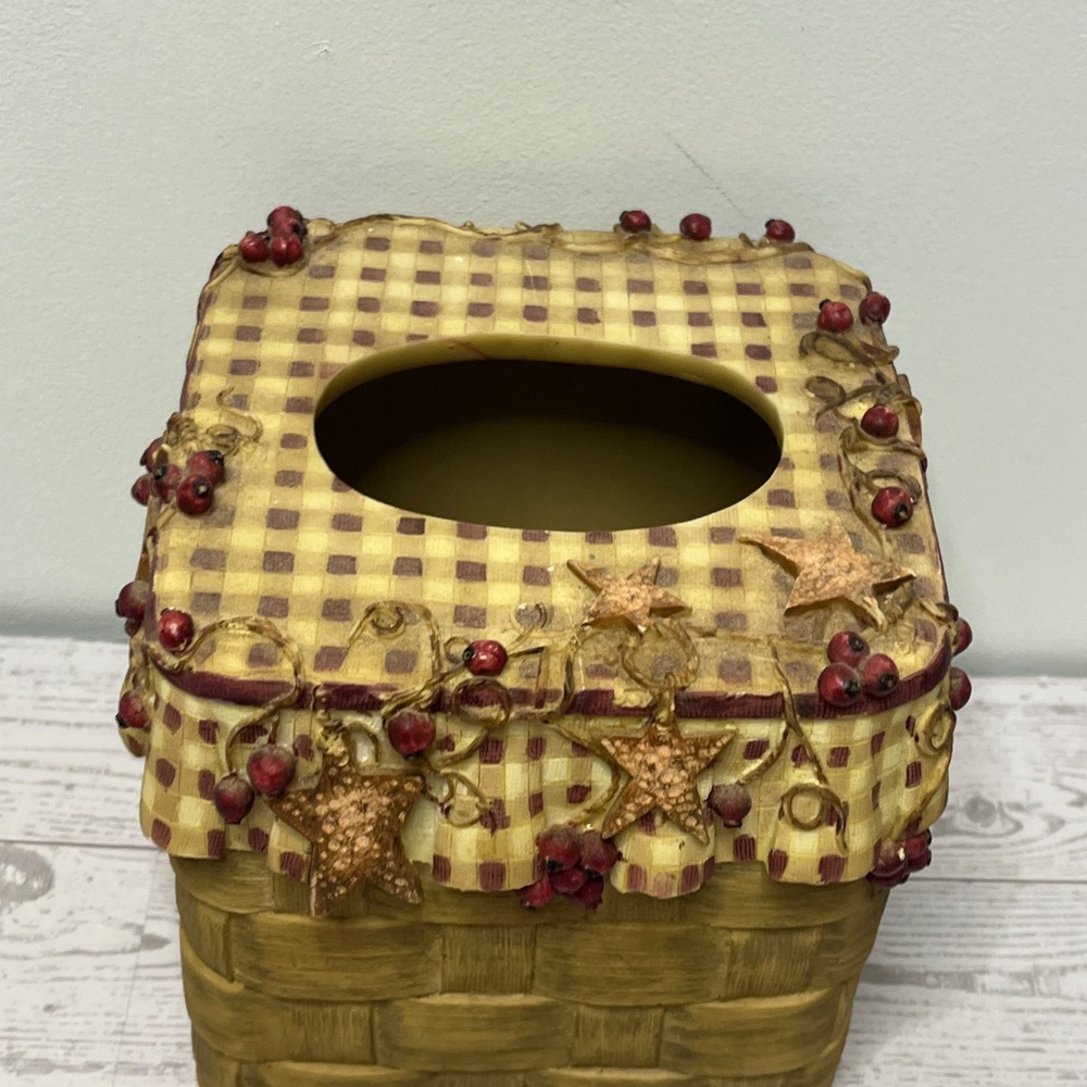 Linda Spivey Penny Lane Hearts and Stars Tissue Box Cover Hand Painted Rustic - Picture 5 of 7